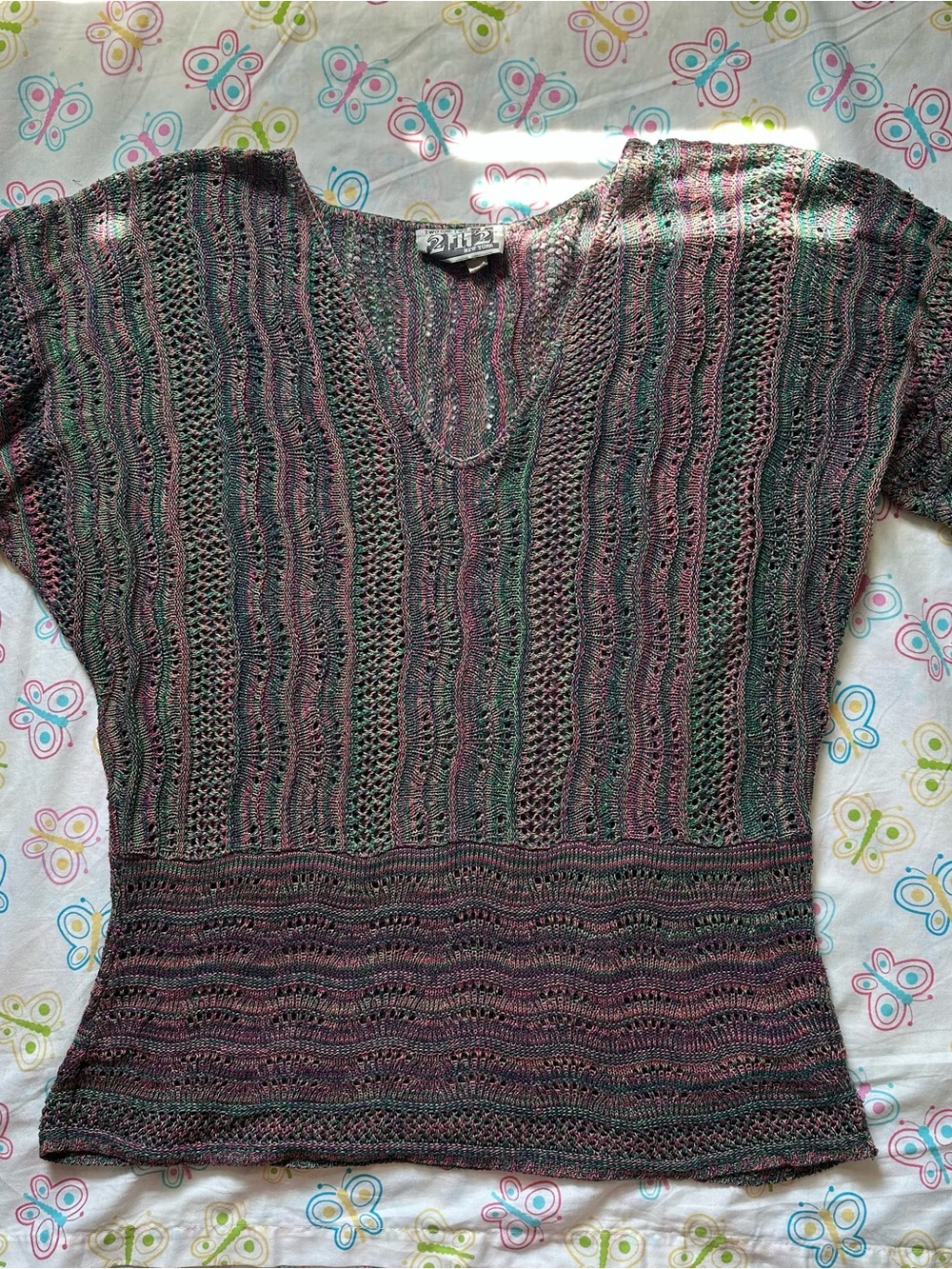 Vintage 212 New York Pink & Green Striped Knit Top